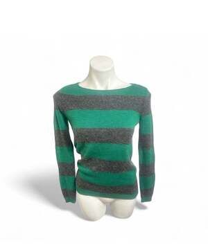 Madewell Green and Gray Striped Alpaca Wool Blend Crewneck